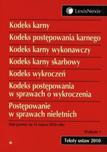 Opakowanie Kodeks karny Kodeks postępowania karnego Kodeks karny wykonawczy Kodeks karny skarbowy Kodes wykroczeń  Kodeks postępowania w sprawach o wykroczenia Postępowanie w sprawach nieletnich
