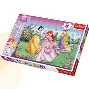 Okładka książki Puzzle 24 maxi Księżniczki Przy fontannie TREFL