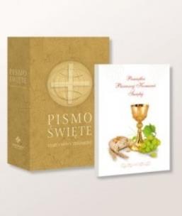 Okładka książki Pismo Święte ST i NT duże beż + Pam. I Kom. Św.