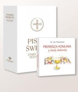 Okładka książki Pismo Święte ST i NT wielkie białe + I  Komunia...