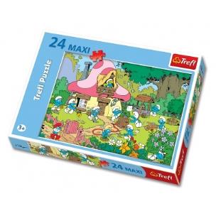 Okładka książki Puzzle 24 maxi Pracowite Smerfy TREFL