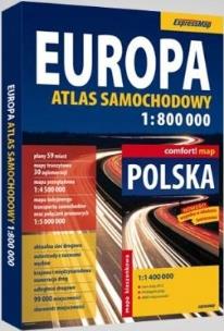 Okładka książki Europa atlas samochodowy 1:800 000 + laminowana mapa kieszonkowa Polski 1:1 400 000