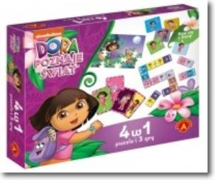 Okładka książki Gra 4w1 DORA Poznaje Świat Puzzle i 3 gry ALEX