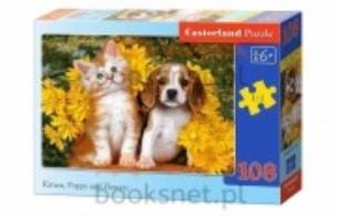 Okładka książki Puzzle 108 - Kotek, szczeniak i Kwiaty CASTOR