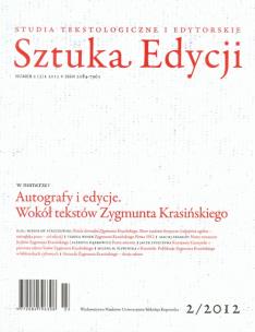 Opakowanie Sztuka Edycji 2(3)/2012 Autografy i edycje. Wokół tekstów Zygmunta Krasińskiego