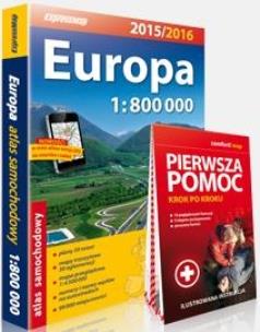 Okładka książki Atlas samochodowy Europa 2015/16 + Pierwsza pomoc