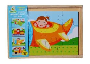 Opakowanie Układanka drewniana w pudełku Puzzle 12 Pojazdy