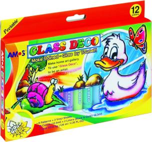 Opakowanie Farby witrażowe Glass Deco 12 kolorów blister AMOS