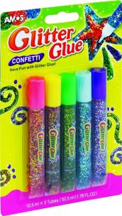 Opakowanie Klej Glitter Glue confetti 5 kolorów blister AMOS