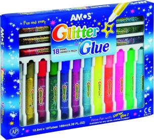 Opakowanie Klej Glitter Glue mix 18 kolorów blister AMOS