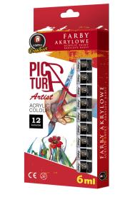 Opakowanie Farby akrylowe 12 kolorów w tubie 6 ml.