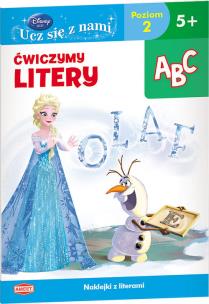 Okładka książki Disney Ucz się z nami Ćwiczymy litery Kraina Lodu 5+