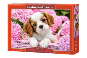 Opakowanie Puzzle 500 Pup in Pink Flowers CASTOR
