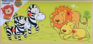 Opakowanie Układanka drewniana z pinezkami Zebry i lwy 4 elementy