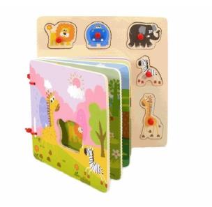Opakowanie Puzzle drewniane układanka książeczka z pinezkami Zwierzęta Afryki