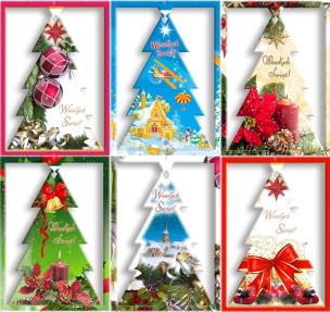 Opakowanie Karnet B6 Boże Nar. Choinka 3D Świecki (10szt) MIX