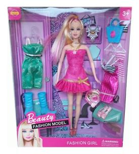 Opakowanie Lalka Fashio Girl 29 cm z ubrankami 6 elementów mix sukienka różowa