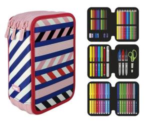 Opakowanie Piórnik Milan 3-poziomowy z wyposażeniem Anchor Club wzorki różowy