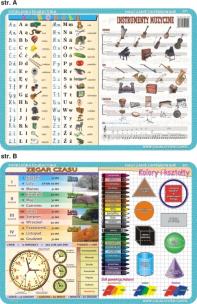 Okładka książki Podkładka edukacyjnaAbecadło, instrumenty muzyczne, zegar, k