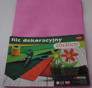 Opakowanie Filc w arkuszach 20cm x 30cm Kolor różowy 5 sztuk