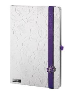 Opakowanie Notes A6 Innocent Passion biały z fioletową gumką kratka