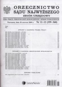 Opakowanie Orzecznictwo Sądu Najwyższego Izba Pracy, Ubezpieczeń Społecznych i Spraw Publicznych Zbiór Urzędowy 11-12/2009