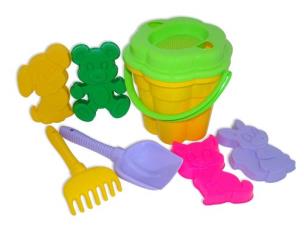 Opakowanie Zestaw Nr256: wiaderko-kwiatek duże, sito-kwiatek duże Nr2, łopata Nr6, grabki Nr6, foremki