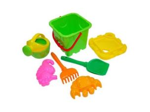 Opakowanie Zestaw Nr288: wiaderko-twierdza duże, sito-twierdza duże, łopatka Nr5, grabki Nr5, foremki (krab Nr2