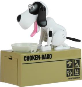 Opakowanie Skarbonka pies zlizuje monety zjada pieniążki biało czarny