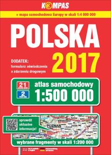 Okładka książki Atlas samochodowy Polski 2017 kompas 1:500 000 