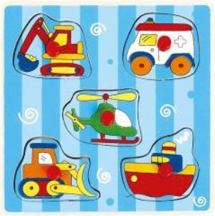 Opakowanie Drewniana układanka z pinezkami mała Pojazdy