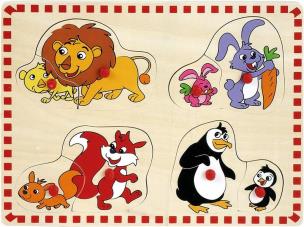 Opakowanie Drewniana układanka z pinezkami Rodzina zwierząt