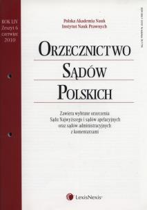 Opakowanie Orzecznictwo Sądów Polskich 6/2010
