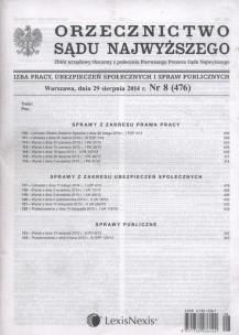Opakowanie Orzecznictwo Sądu Najwyższego. Izba Pracy, Ubezpieczeń Społecznych i Spraw Publicznych 8/2014
