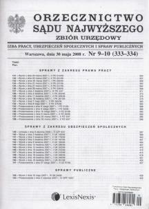 Opakowanie Orzecznictwo Sądu Najwyższego. Izba Pracy, Ubezpieczeń Społecznych i Spraw Publicznych 9-10/2008