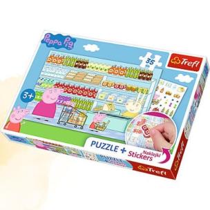 Opakowanie Puzzle Plus 35 + Naklejki Świnka Peppa na zakupach