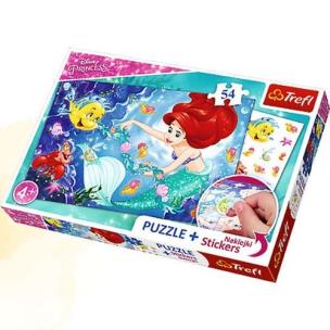 Opakowanie Puzzle Plus 54 + Naklejki Arielka wśród rybek