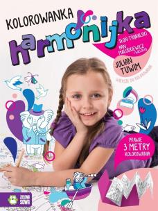 Okładka książki Kolorowanka Harmonijka. Julian Tuwim. Wiersze do kolorowania. Słoń Trąbalski. Pań Maluśkiewicz i wieloryb