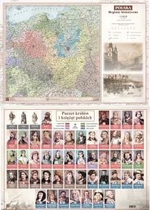 Okładka książki Mapa Polski A2 regiony historyczne/poczet królów i książąt dwustronna ścienna