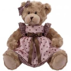 Opakowanie Misia Daizy sukienka różowa groszki falbanka 33cm