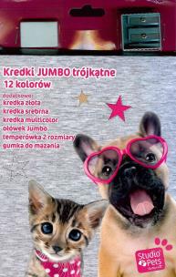 Opakowanie Kredki Jumbo ołówkowe Studio Pets trójkątne 12 kolorów