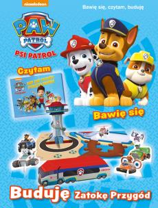 Okładka książki Psi Patrol Bawię się czytam , buduję. BUDUJĘ ZATOKĘ PRZYGÓD