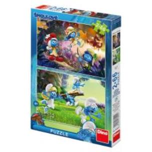 Okładka książki Puzzle 2x66 Smerfy wyprawa DINO
