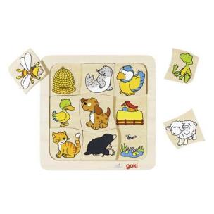 Drewniane puzzle 2 Gdzie mieszkają zwierzątka?. Wydawca: Goki. Multiszop.pl Opakowanie Drewniane puzzle 2 Gdzie mieszkają zwierzątka?