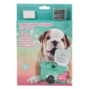 Opakowanie Kredki Jumbo Studio Pets 12 kolorów + temperówka i gumka