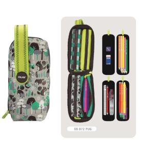 Opakowanie Multipiórnik MILAN owalny z 4 piórnikami PULU LAND zielony wzorki