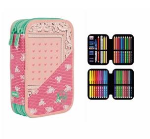 Opakowanie Piórnik MILAN 2-poziomowy z wyposażeniem PATCH różowy