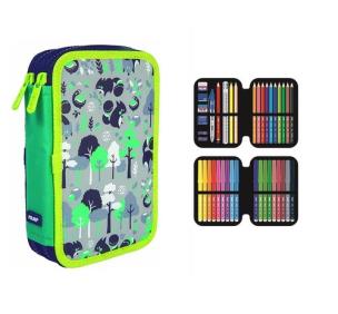 Opakowanie Piórnik MILAN 2-poziomowy z wyposażeniem PULU LAND zielony wzorki