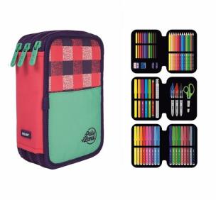 Opakowanie Piórnik MILAN 3-poziomowy z wyposażeniem PULU LAND róż kratka