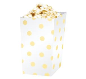 Opakowanie Pudełko na popcorn 'Złote groszki', 9cm x 9cm x 15cm, białe, 4 sztuki